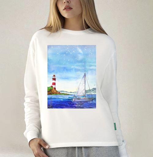 Фотография футболки Яхта и маяк в море