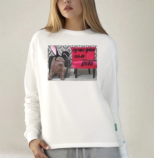 Фотография футболки Щенок с большими ушами в костюме лучше уши чем рога
