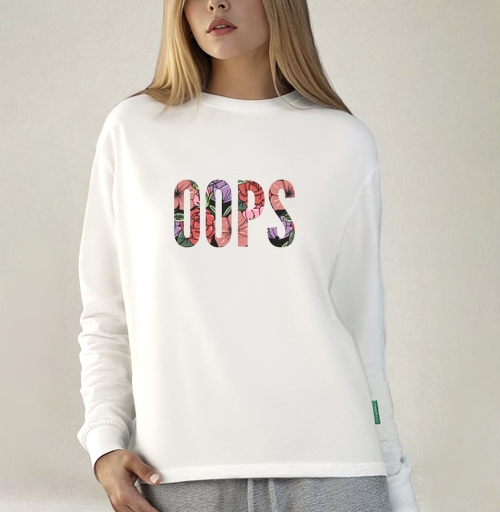 Фотография футболки Цветочная Надпись Ошибка OOPS на Сером фоне