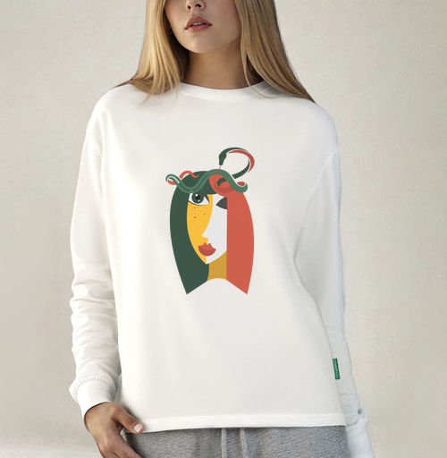 Фотография футболки Абстрактный портрет с змеями в зелёных красных тонах головы