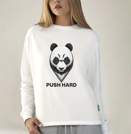 Фотография футболки Мотивирующий принт с панды «PUSH HARD»