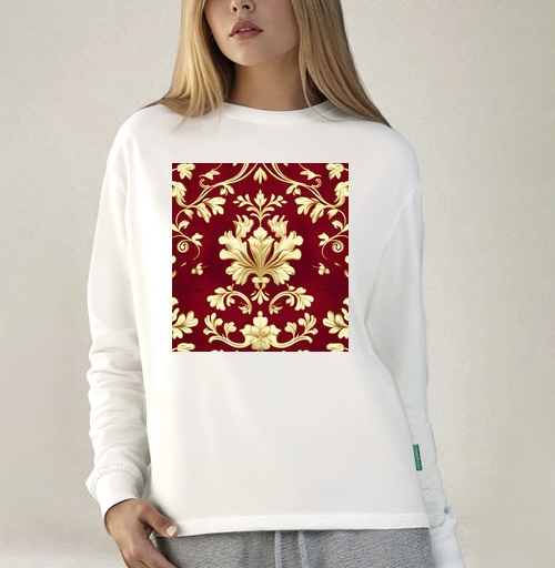 Фотография футболки Золотой дамасский узор на темном бордовом фоне Golden damask pattern