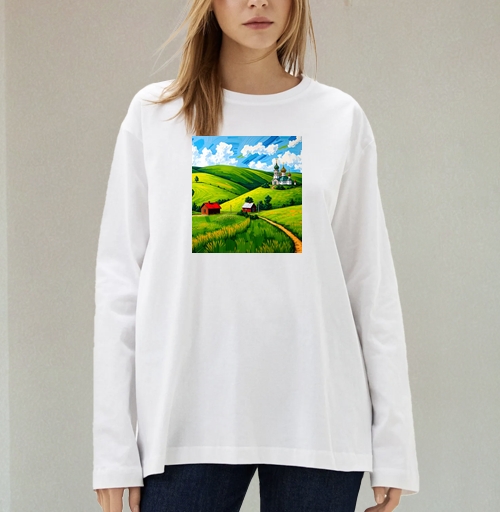 Фотография футболки Village Summer Landscape - Летний сельский пейзаж с золотыми куполами церкви