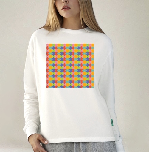 Фотография футболки Бесконечная яркая мозаика из элементов Puzzle Pattern Узор пазлов