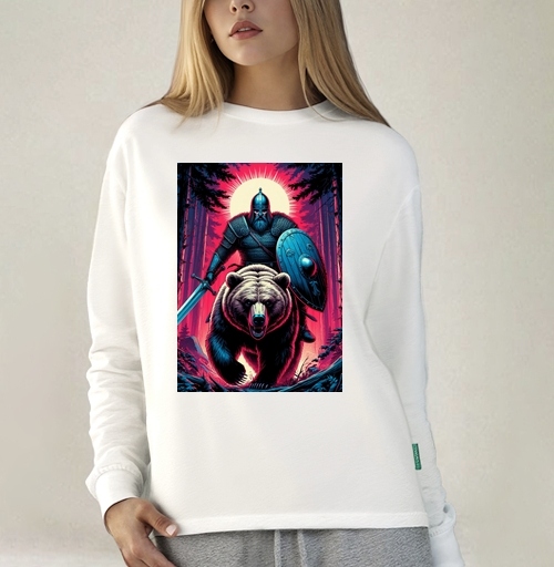 Фотография футболки Viking Warrior Bear / Викинг на медведе в стиле ретроволна медведь воин фэнтези