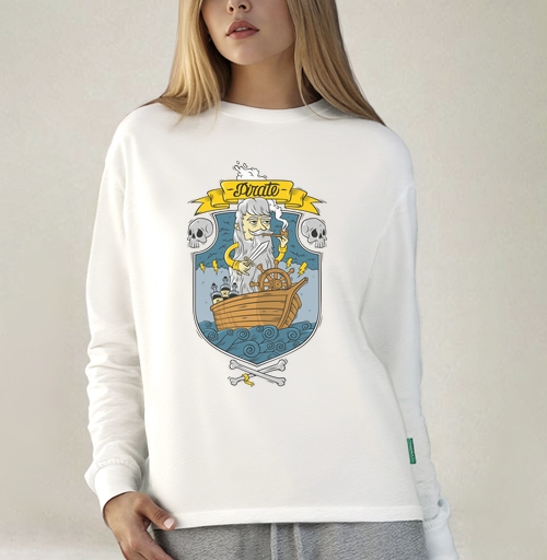 Фотография футболки Cartoon Pirate Captain / Старый морской волк в маленькой деревянной лодке