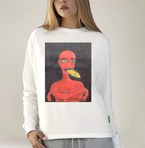 Фотография футболки Red woman with a fish in his mouth