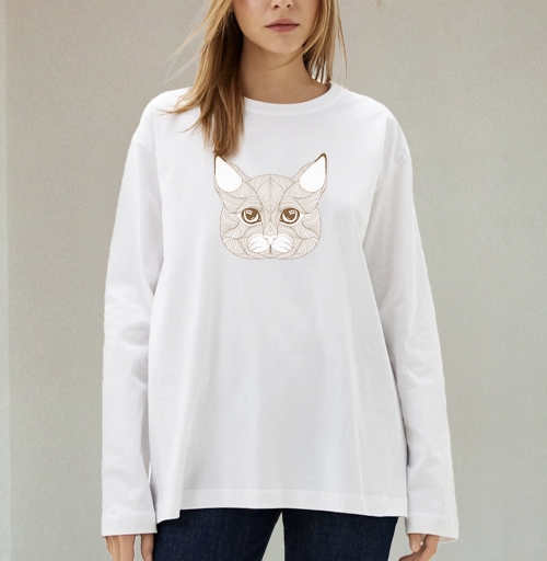 Фотография футболки Детализированная голова кота в коричневых линиях