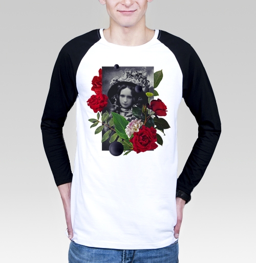 Мужская футболка с длинным рукавом, реглан с рисунком Аленький цветочек 167846, размер 46 (S) &mdash; 58 (4XL), цвет белый/черный, материал - 100% хлопок высшее качество - купить в интернет-магазине Мэриджейн в Москве и СПБ