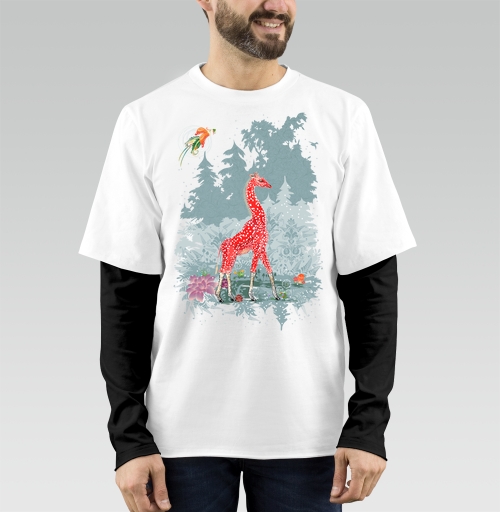 Фотография футболки Жираф-мухомор в зимнем лесу