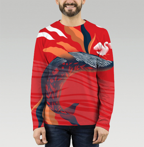 Мужская футболка с длинным рукавом, реглан с рисунком Кит цветной 184349, размер 44 (XS) &mdash; 64 (7XL), материал - Джерси - купить в интернет-магазине Мэриджейн в Москве и СПБ