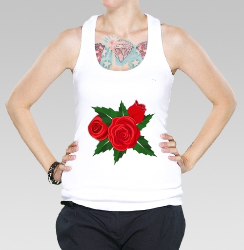 Фотография футболки Красные розы для принта на текстиле, кружках, футболках