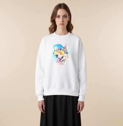Фотография футболки Веселый акварельный портрет собаки в очках