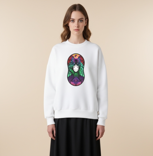 Фотография футболки Ветвление Деревьев Под Луной с Портретом Девушки из Аниме Ночью