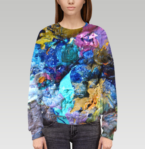 Женский свитшот 3D с рисунком Застывшие краски на палитре  127034, размер 40 (XS) &mdash; 52 (3XL) - купить в интернет-магазине Мэриджейн в Москве и СПБ