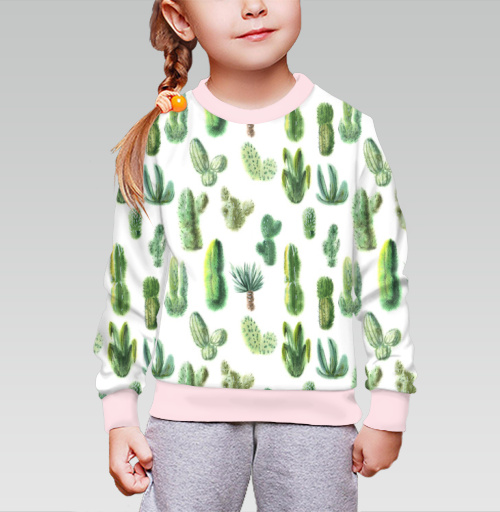 Детский свитшот 3D с рисунком Зеленые кактусы 185027, размер 2-3года (98) &mdash; 5лет (116), материал - Футер сэндвич 100% полиэстер подложка 100%хлопок - купить в интернет-магазине Мэриджейн в Москве и СПБ