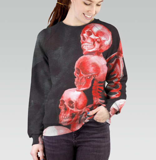 Женский свитшот 3D с рисунком Революция красных скелетов 178851, размер 40 (XS) &mdash; 52 (3XL) - купить в интернет-магазине Мэриджейн в Москве и СПБ
