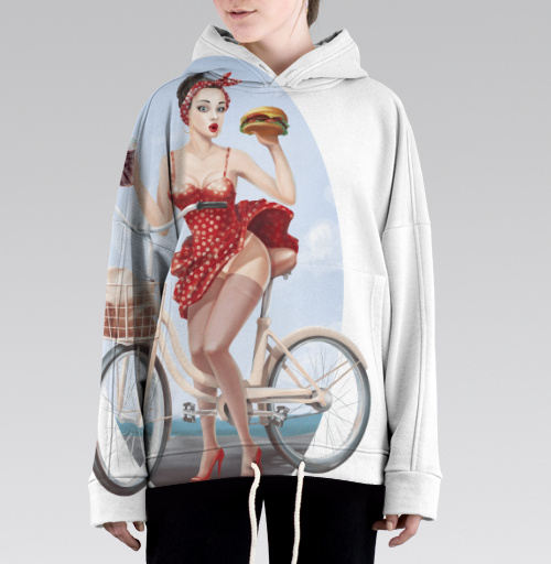 Фотография футболки Девушка кушает бургер на велосипеде