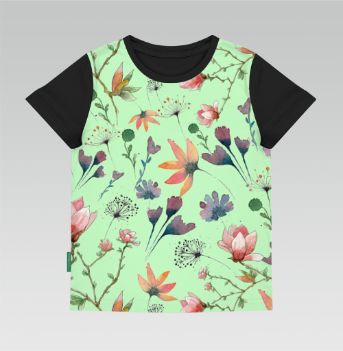 Фотография футболки Акварельные цветы на мятном фоне