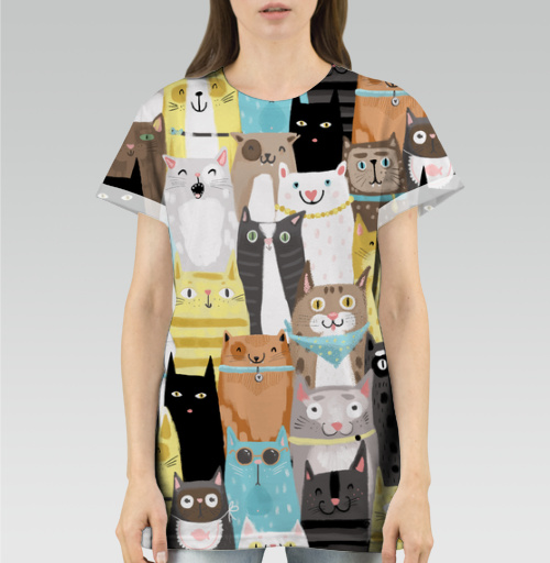 Женская футболка 3D с рисунком Многокотов 143376, размер 38-40 (XS) &mdash; 48-50 (2XL) - купить в интернет-магазине Мэриджейн в Москве и СПБ