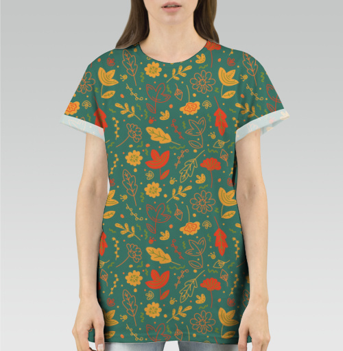 Фотография футболки Цветы и листья в стиле Дудл