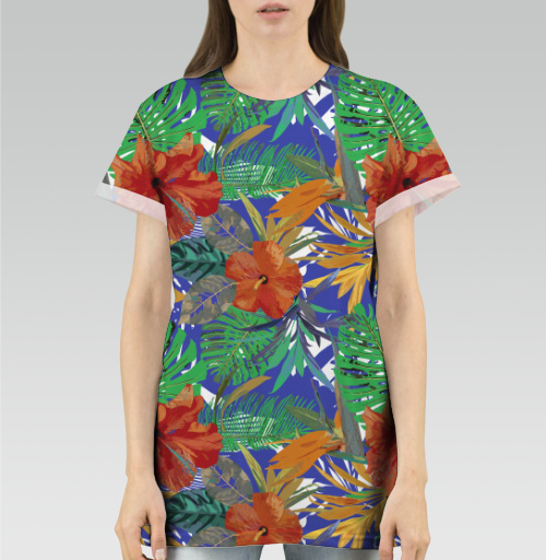 Фотография футболки Тропический паттерн с гибискусом