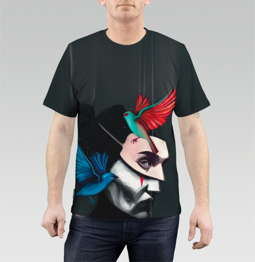 Мужская футболка 3D с рисунком Сюрреалистический портрет девушка в маске с птицами кукловод 178087, размер 42 (XXS) &mdash; 60 (5XL) - купить в интернет-магазине Мэриджейн в Москве и СПБ