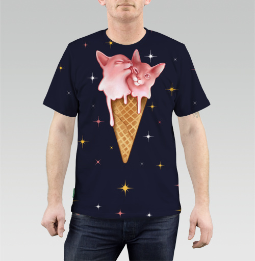 Мужская футболка 3D с рисунком Мороженное коты 184420, размер 42 (XXS) &mdash; 60 (5XL) - купить в интернет-магазине Мэриджейн в Москве и СПБ