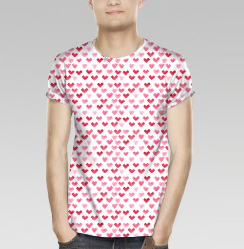 Фотография футболки Паттерн из сердечек акварельных, красных и розовых