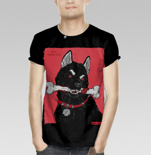 Мужская футболка 3D с рисунком Черный пёс