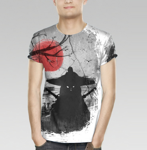 Мужская футболка 3D с рисунком Японский Кот Самурай 183784, размер 42 (XXS) &mdash; 60 (5XL) - купить в интернет-магазине Мэриджейн в Москве и СПБ