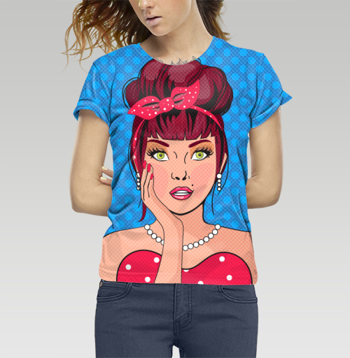 Фотография футболки Рыжая ретро девушка в стиле поп арт