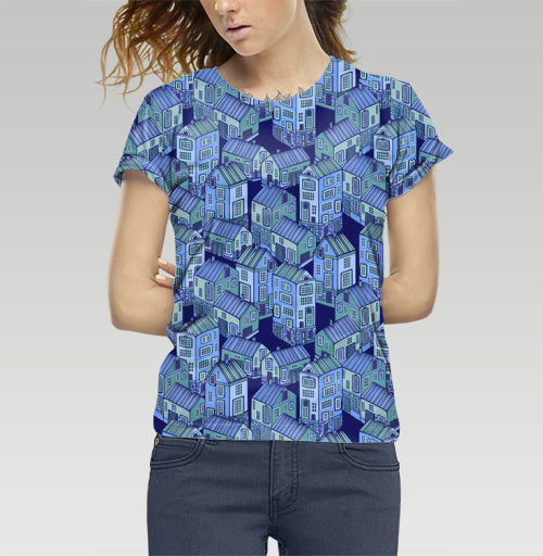 Фотография футболки Текстура с голубыми домиками