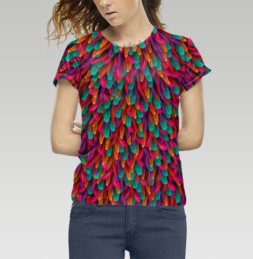 Фотография футболки Разноцветные перья