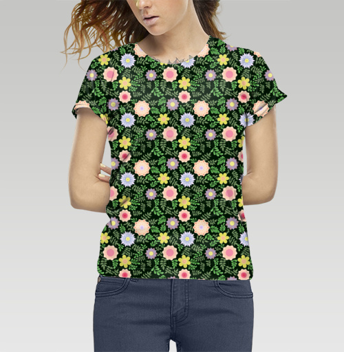 Фотография футболки Флористический узор с листьями