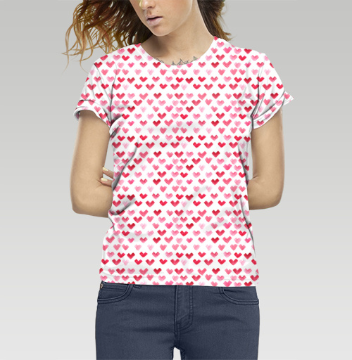Фотография футболки Паттерн из сердечек акварельных, красных и розовых
