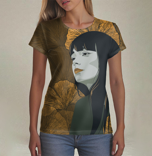 Фотография футболки Девушка в осенних листьях