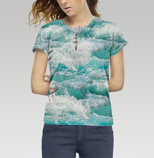 Фотография футболки Море, волны, пена, маяки, изумруд, аквамарин,