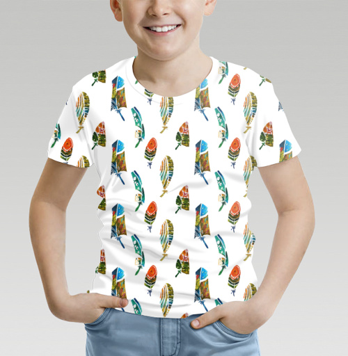Фотография футболки Паттерн с перьями, акварель