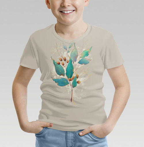 Фотография футболки растение с золотой веточкой