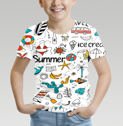 Фотография футболки Набор летних символов в круге.