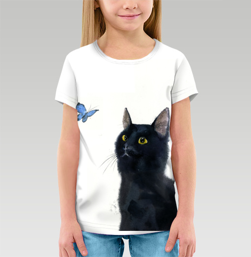 Фотография футболки Черный кот и бабочка