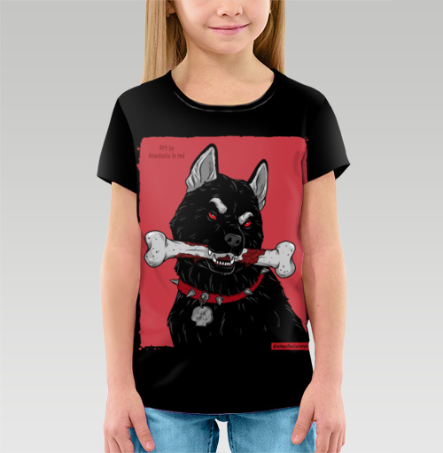 Детская футболка 3D с рисунком Черный пёс