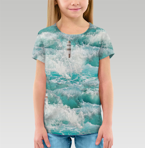 Фотография футболки Море, волны, пена, маяки, изумруд, аквамарин,