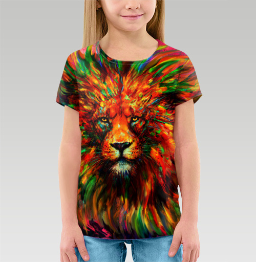 Детская футболка 3D с рисунком Лев красочный 184212, размер 2-3года (98) &mdash; 10лет (146) - купить в интернет-магазине Мэриджейн в Москве и СПБ