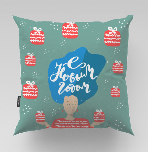 Фотография футболки Милая девушка с Новогодними подарками в красном свитере с Новым годом