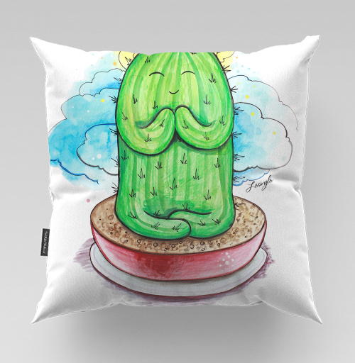 Фотография футболки Спокойный медитирующий кактус с позитивной надписью be cactus