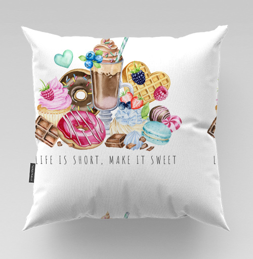 Фотография футболки Сладкие десерты и напитки с надписью жизнь коротка make it sweet