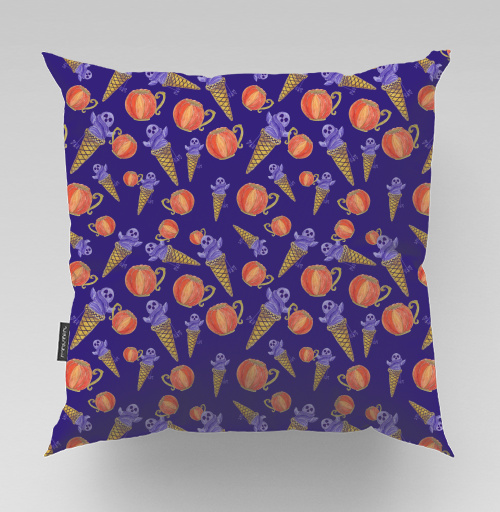 Фотография футболки Halloween Holiday Pumpkin Pattern Темно Фиолетовый Оранжевый Морозное Сладкое