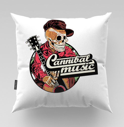Фотография футболки Музыкальный бунтарь скелет в красной рубашке Cannibal music